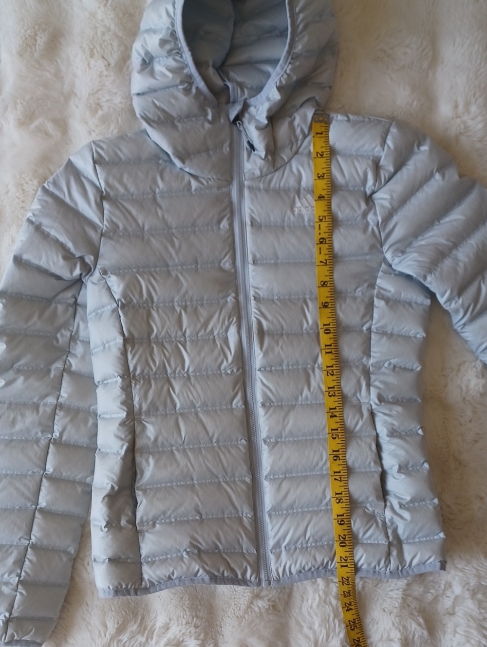 π 3/$15 π Adidas Women's Light Blue Hooded Varilite Down Jacket - Picture 13 of 16